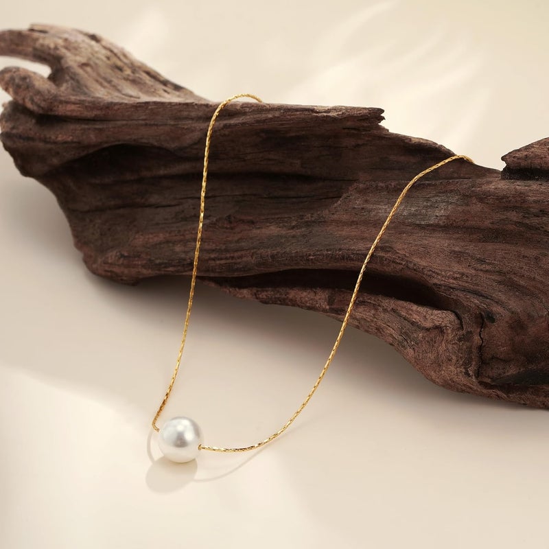 Treasure Bender Pearl Necklaces for Women Trendy, 14k Gold Plated Dainty Necklace Simple Pearl Drop Single Charm Pendant Necklace Birthday Wedding Gifts Gold Jewelry for Women - Image 4